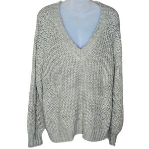 American Eagle Womens Fisherman Chunky Knit V Neck Sweater Size Large Sage Green